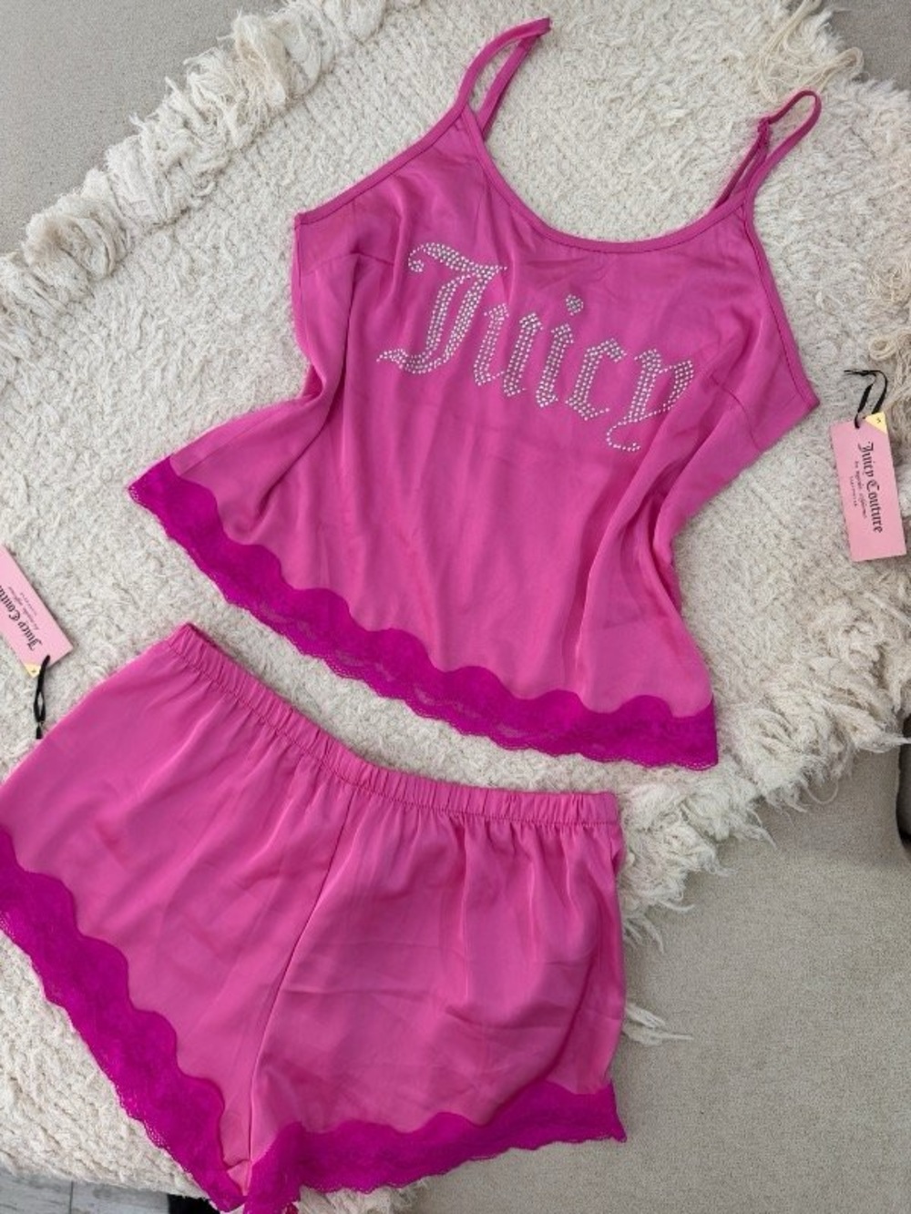 Juicy Couture fuchsia Hot Pink Rhinestone Camisole tank & Short Sleep Set NWT